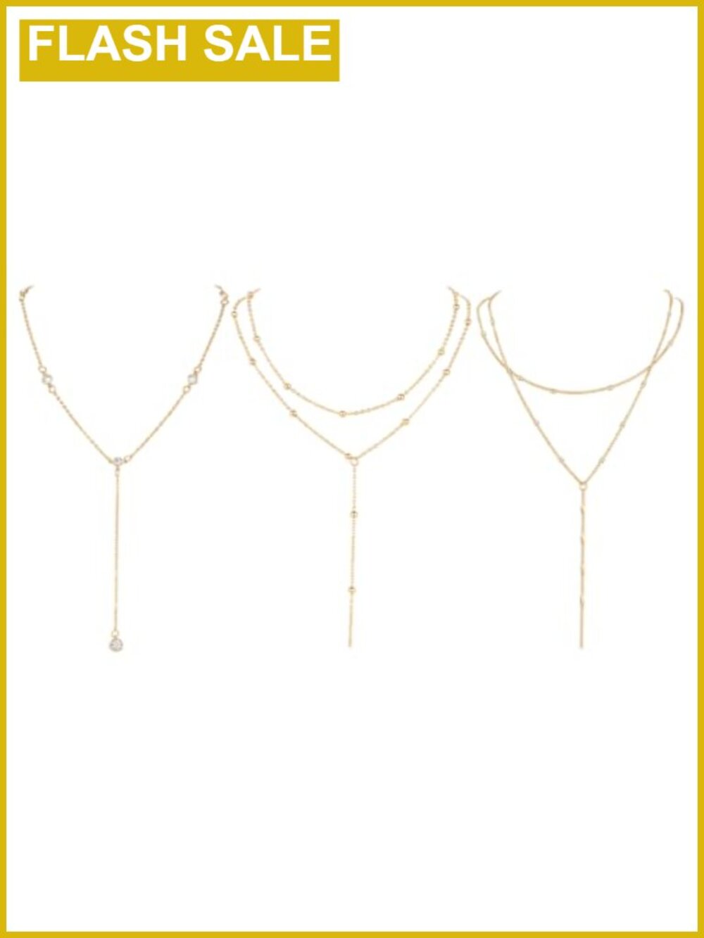 3Pc Lariat Necklace Set Y-Shaped Layered Drop Chain